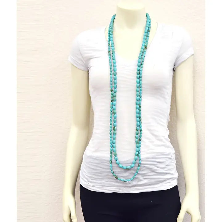 50" 2-Strand Oval Bead Turquoise Necklace