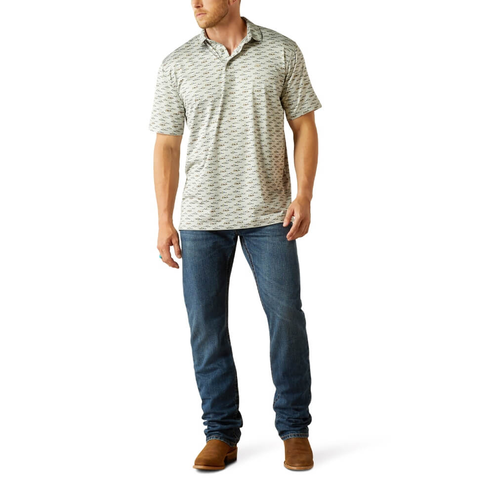 Ariat Men's Charger 2.0 Island Printed Polo in Grey