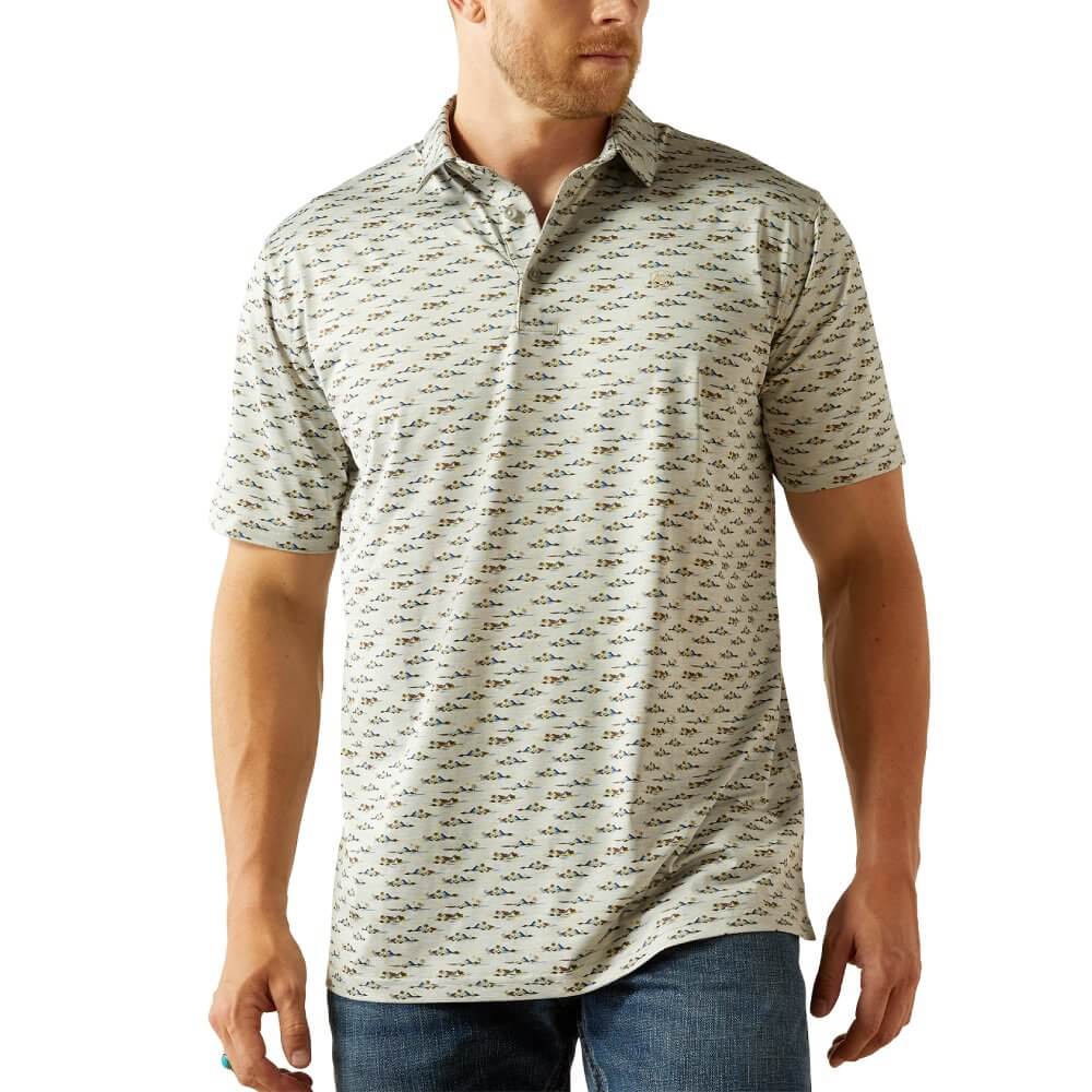 Ariat Men's Charger 2.0 Island Printed Polo in Grey