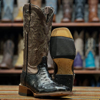 Tanner Mark Women's Black Embossed Ostrich Print Western Boot