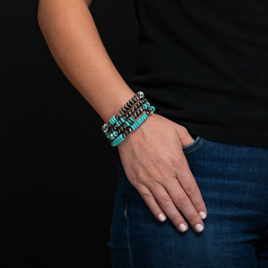 West & Co. 4 Strand Turquoise and Silver Navajo Inspired Bracelet