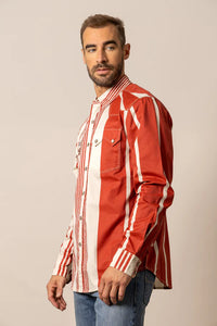 Kimes Ranch Men's L/S Bandit Striped Western Snap Shirt in Brick Red