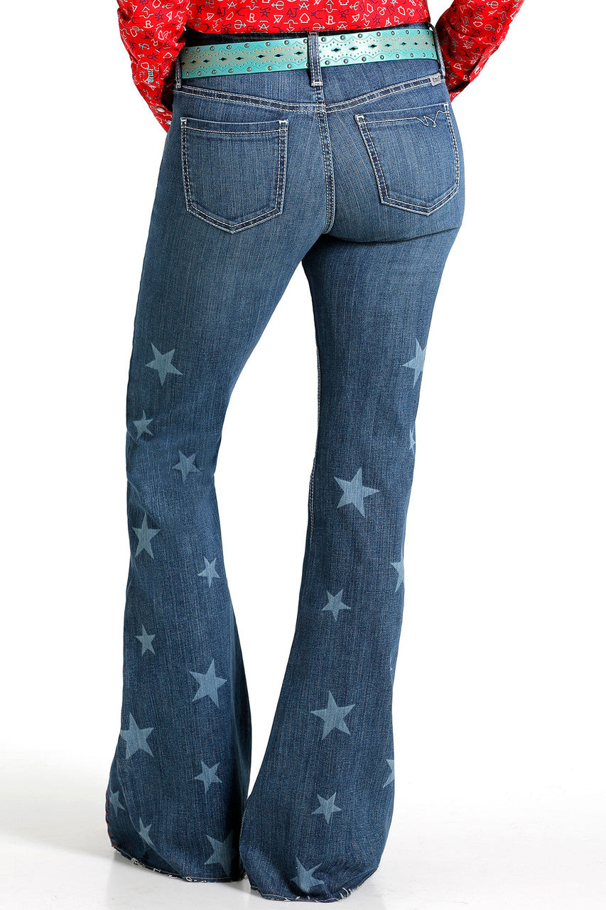 Cruel Women's Hannah Slim Fit Patriotic Flare Jean in Stars & Stripes