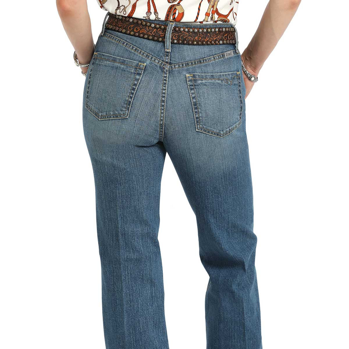 Cruel Women's Skylar High Rise Flare Jeans with Slit in Medium Stone Wash