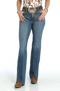 Cruel Women's Skylar High Rise Flare Jeans with Slit in Medium Stone Wash