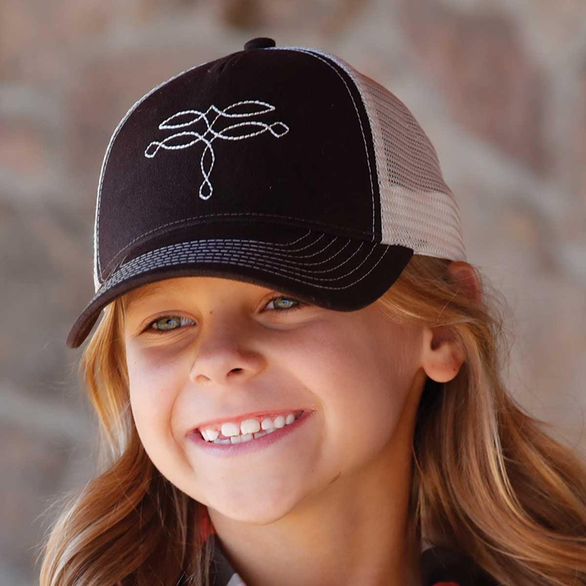 Cruel Girls Youth Boot Stitch Trucker Cap in Brown