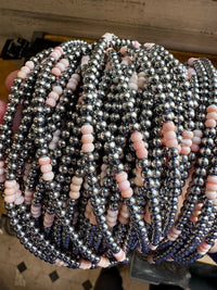 14" Pink Conch and 4mm Sterling Silver Pearl Choker