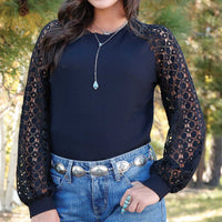 Cruel Women's L/S Waffle Knit Blouse in Black