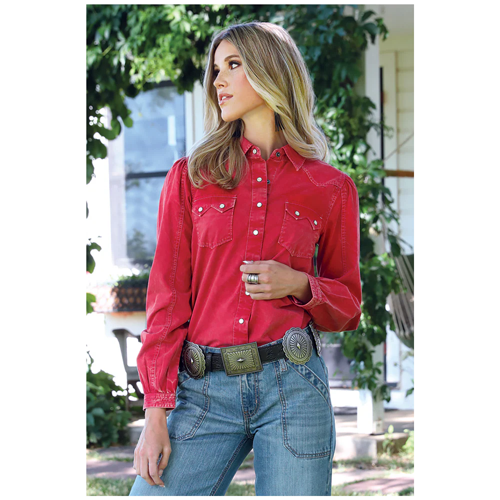 Cruel Women's L/S Girlfriend Fit Western Snap Shirt in Red