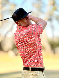 Red Dirt Hat Co. Men's S/S Aztec Polo in Coral