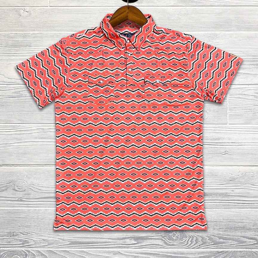 Red Dirt Hat Co. Men's S/S Aztec Polo in Coral