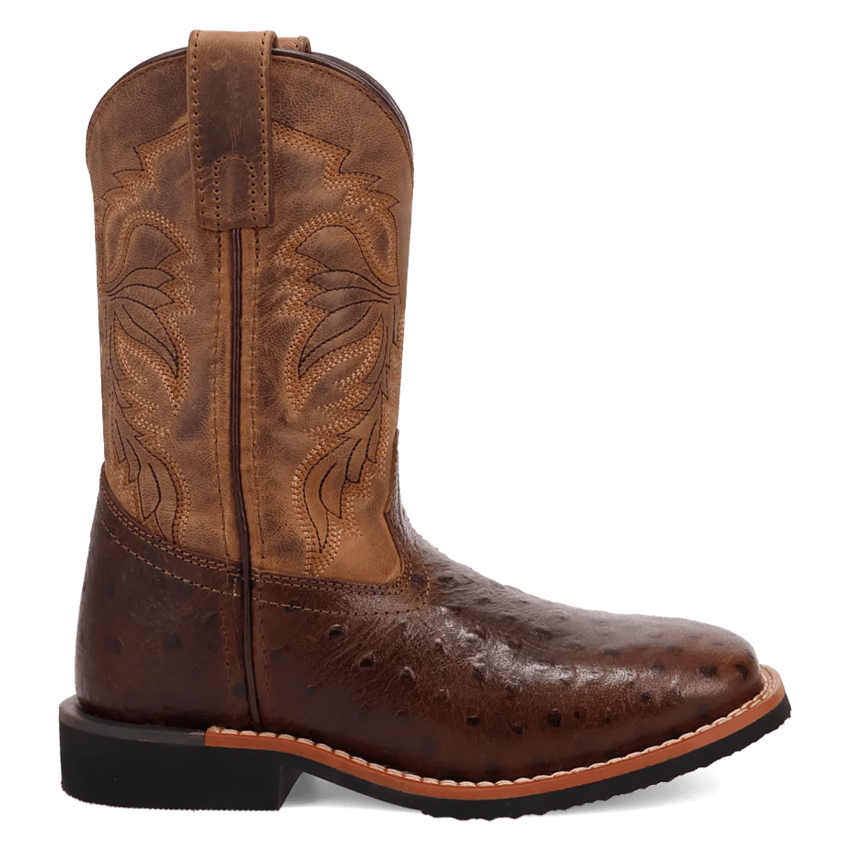 Dan Post Kid's Jet Ostrich Print Western Boot in Chocolate Brown