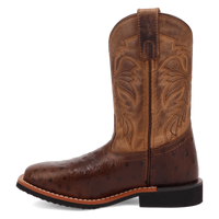 Dan Post Kid's Jet Ostrich Print Western Boot in Chocolate Brown