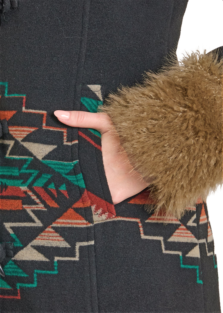 Powder River Outfitters Women's Aztec Jacquard Fur Trim Coat