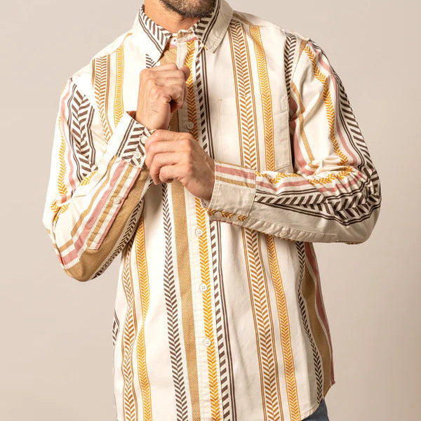 Kimes Ranch Men's L/S Double Tap Western Button Down Shirt in Natural