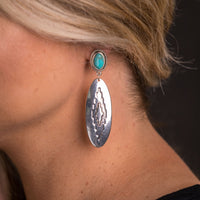 West & Co. Silver Oval Aztec Stamped Turquoise Post Earrings