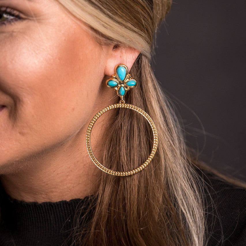 West & Co. Turquoise Cluster Gold Dotted Dangle Hoop Earrings