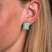 West & Co. Gold Rectangular Turquoise Stud Earrings
