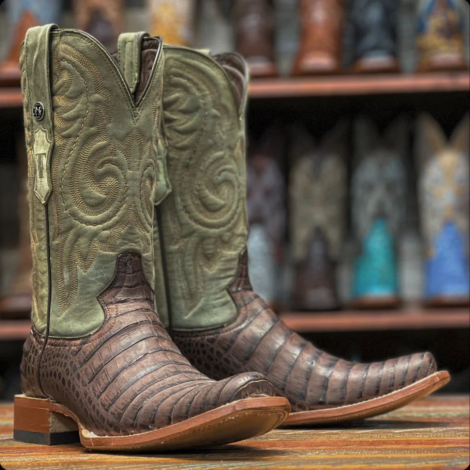 Tanner Mark Men's Imitation Caiman Belly Western Boot in Nicotine