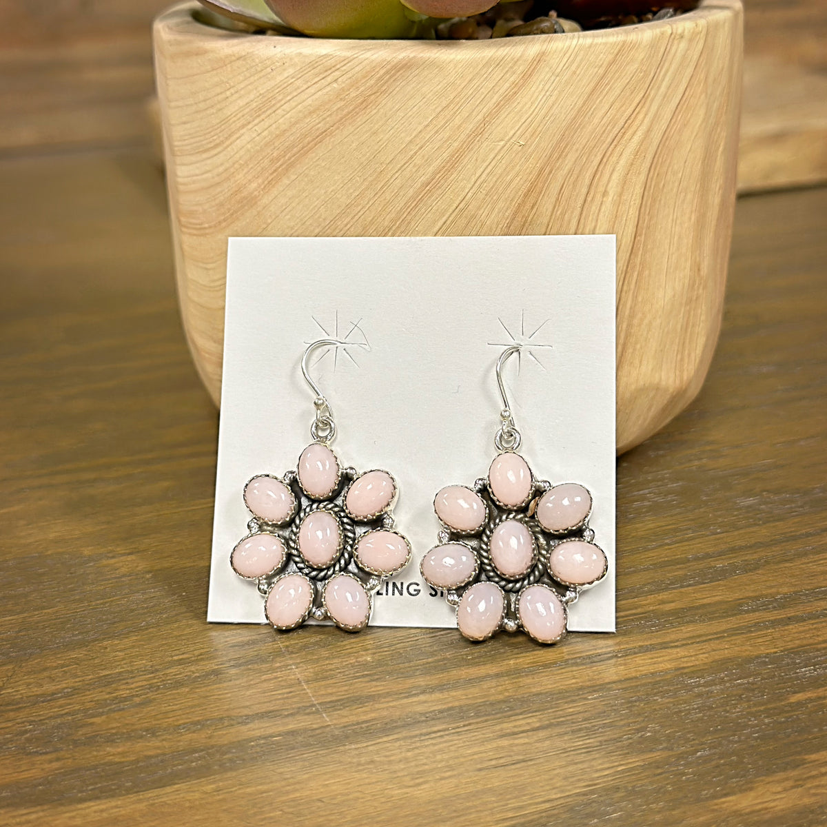 Handmade Sterling Silver Pink Opal Flower Cluster Earrings