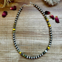 18" 8mm Sterling Silver Pearls with Bumblebee Jasper Necklace