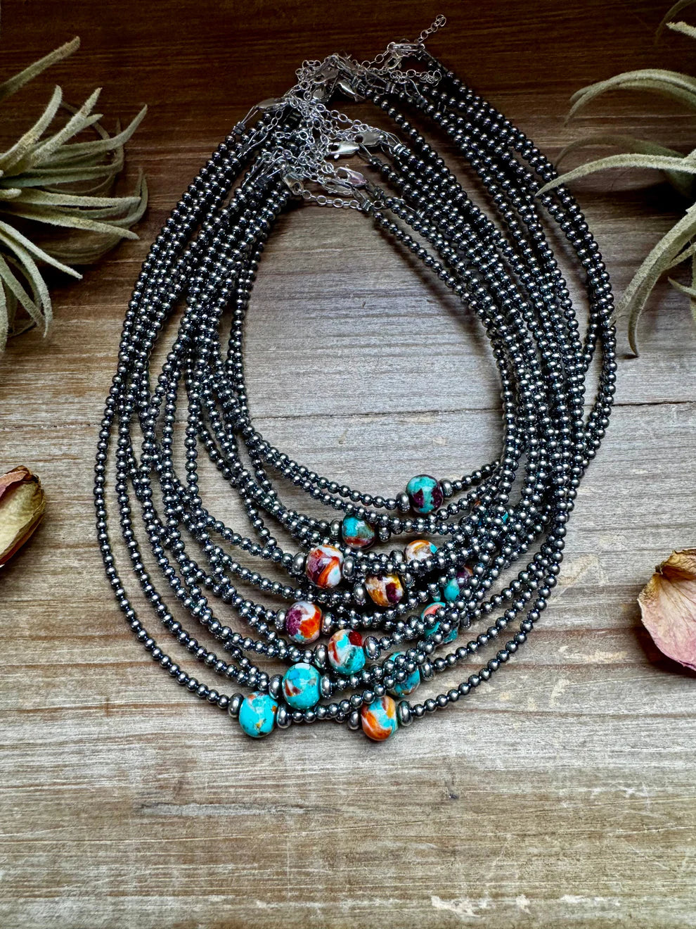 14" Sterling Silver Pearl and Mohave Choker