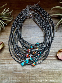 14" Sterling Silver Pearl and Mohave Choker