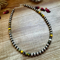 18" 8mm Sterling Silver Pearls with Bumblebee Jasper Necklace