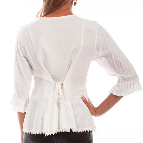 Scully Women's 3/4 Sleeve Embroidered Blouse in Ivory