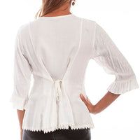 Scully Women's 3/4 Sleeve Embroidered Blouse in Ivory