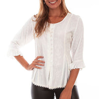 Scully Women's 3/4 Sleeve Embroidered Blouse in Ivory