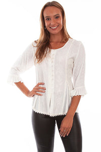 Scully Women's 3/4 Sleeve Embroidered Blouse in Ivory