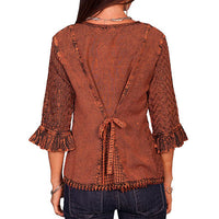 Scully Women's 3/4 Sleeve Embroidered Blouse in Copper