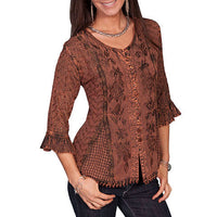 Scully Women's 3/4 Sleeve Embroidered Blouse in Copper