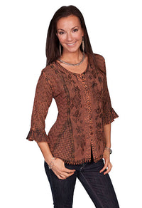 Scully Women's 3/4 Sleeve Embroidered Blouse in Copper