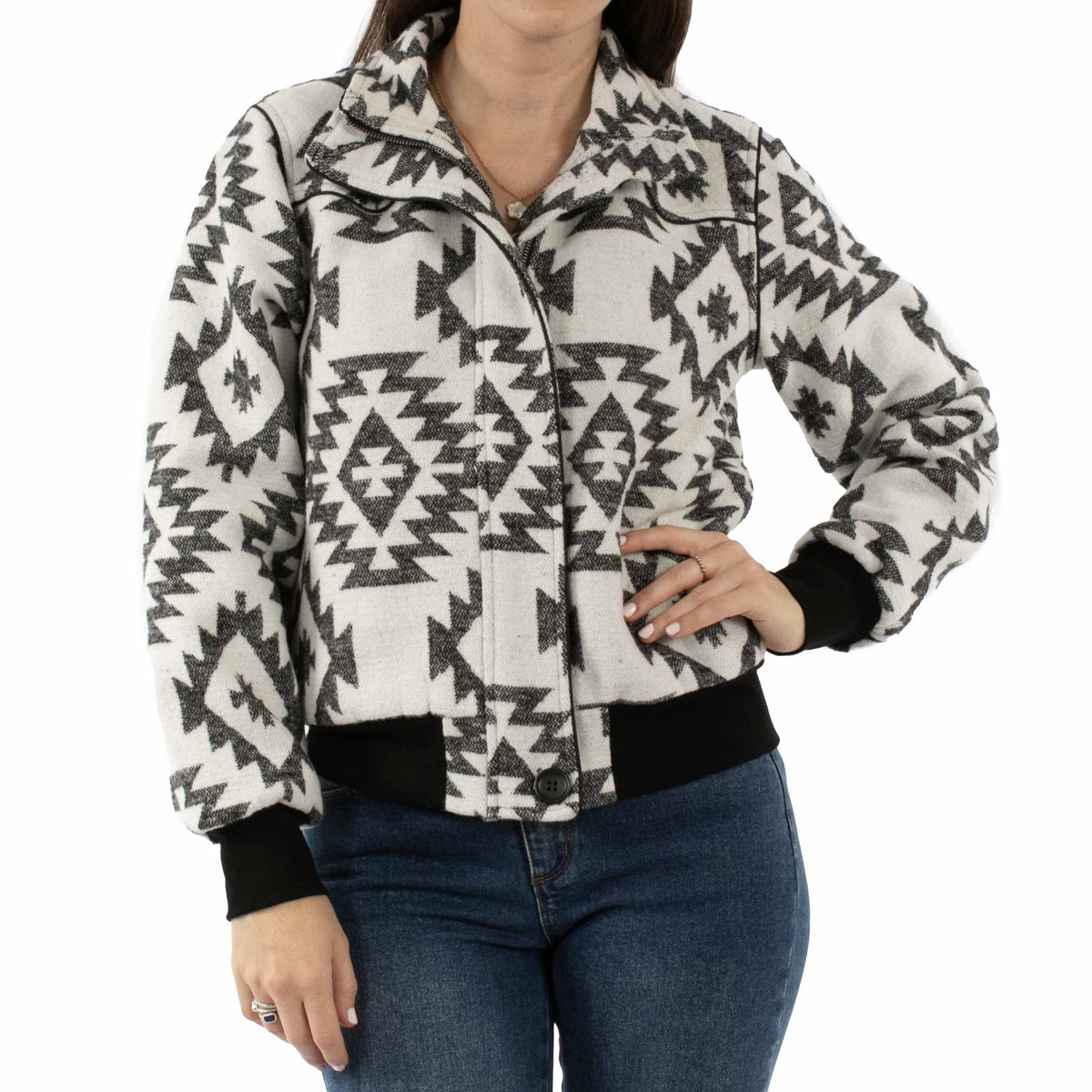 Scully Honey Creek Women's Southwest Baseball Jacket in Black & White