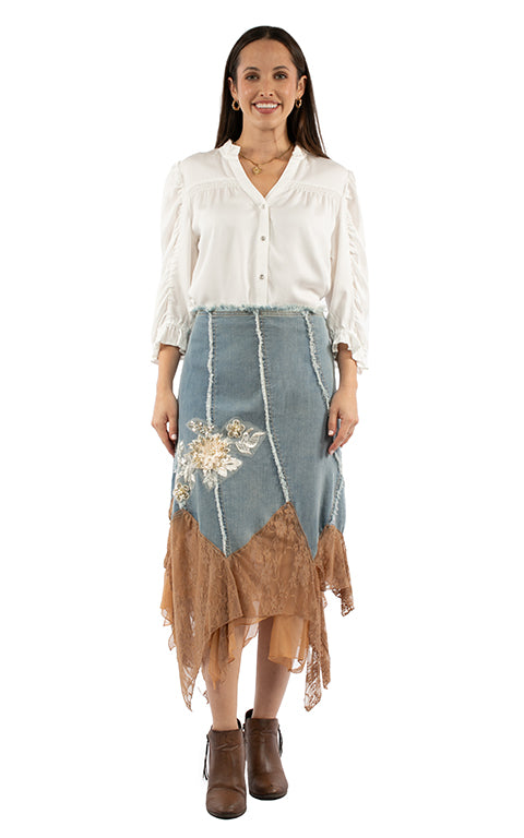 Scully Honey Creek Women's Asymmetrical Lace Trim Denim Skirt