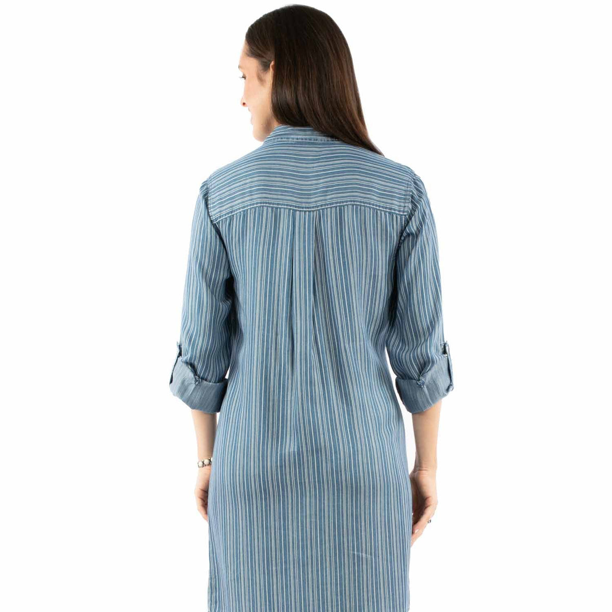 Scully Honey Creek Women's L/S Railstripe Knee Length Dress in Blue