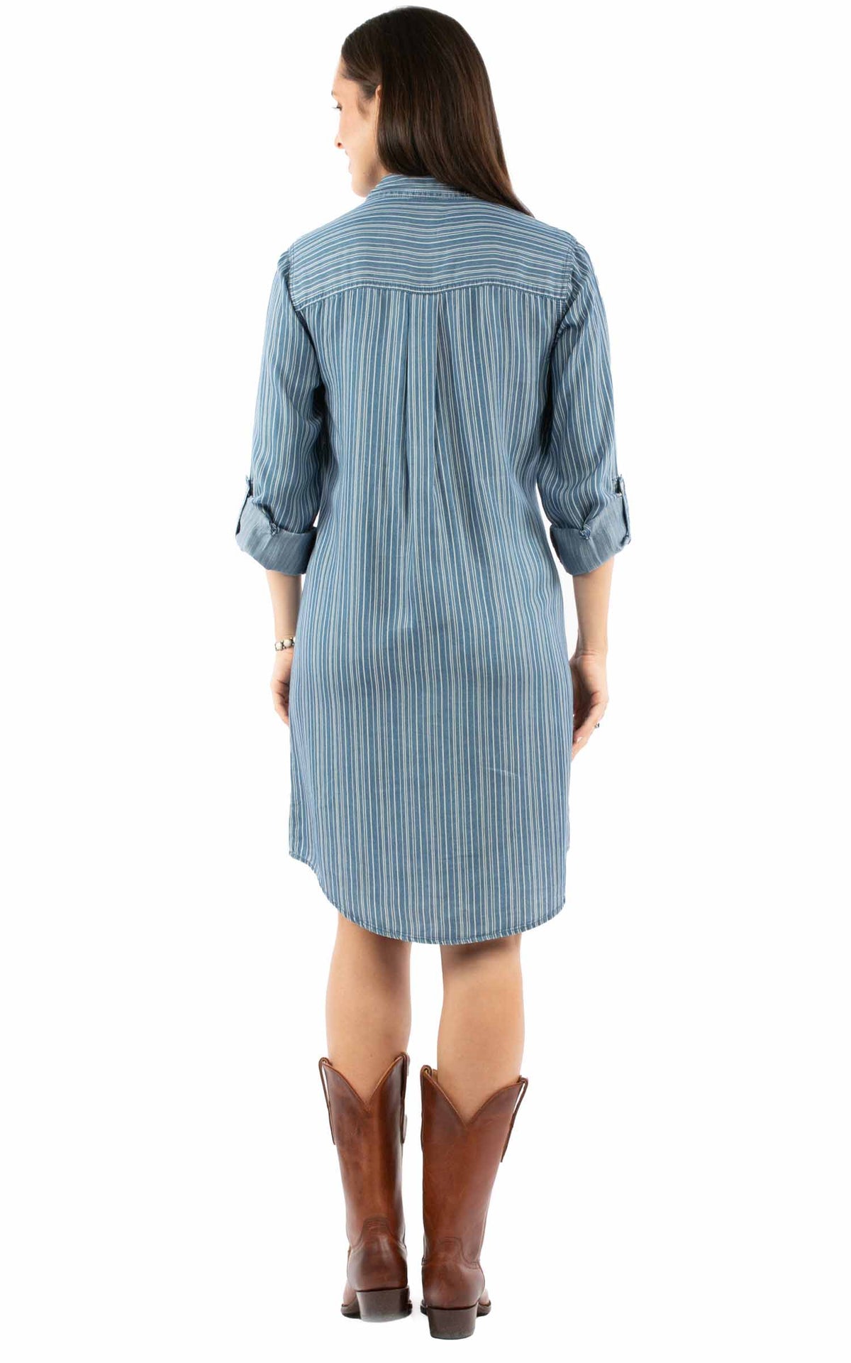 Scully Honey Creek Women's L/S Railstripe Knee Length Dress in Blue