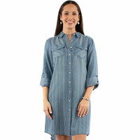 Scully Honey Creek Women's L/S Railstripe Knee Length Dress in Blue