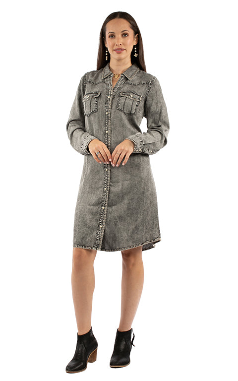 Scully Honey Creek Women's L/S Whipstitch Knee Length Dress in Black