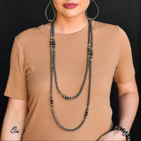 West & Co. 66" Silver Navajo Inspired Pearl Beaded Necklace