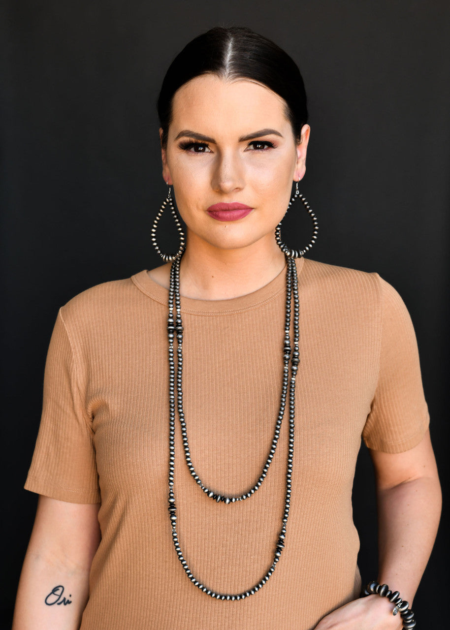 West & Co. 66" Silver Navajo Inspired Pearl Beaded Necklace