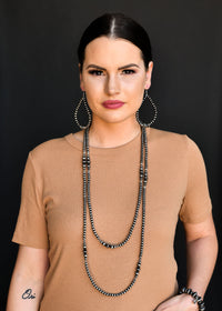 West & Co. 66" Silver Navajo Inspired Pearl Beaded Necklace