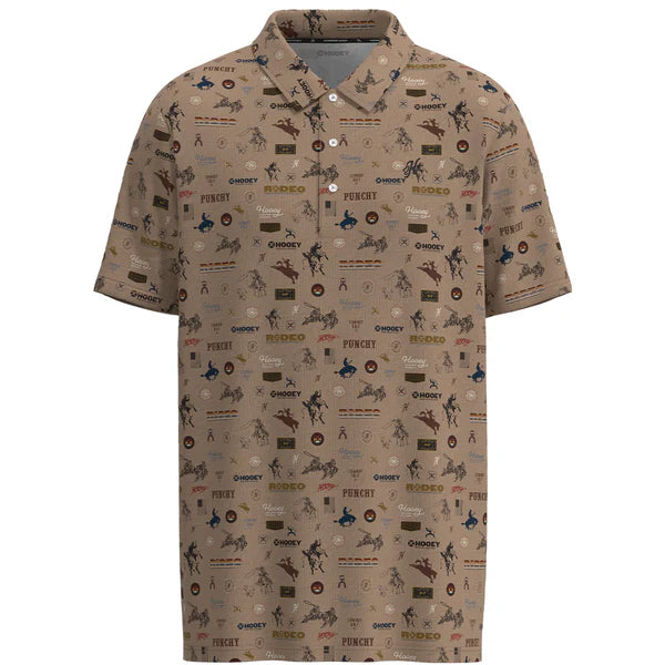 Hooey Men's "The Weekender" Rodeo Print Short Sleeve Golf Polo in Tan