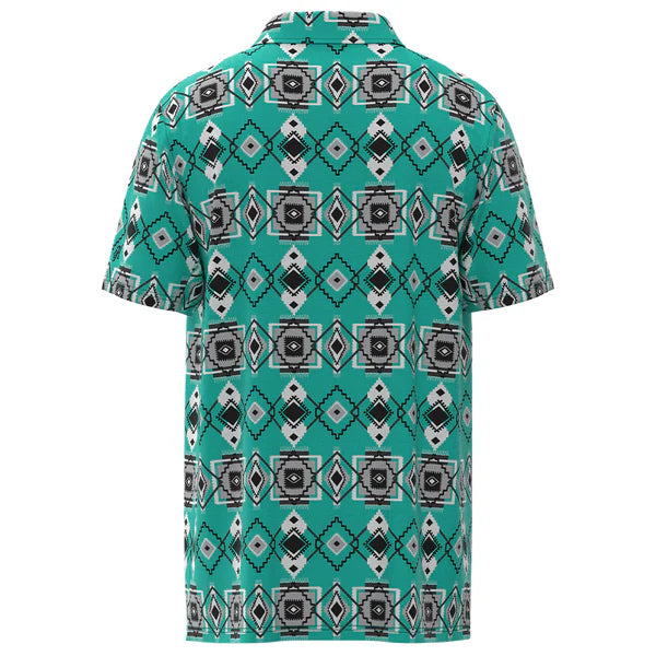 Hooey Men's "The Weekender" Short Sleeve Aztec Golf Polo in Turquoise