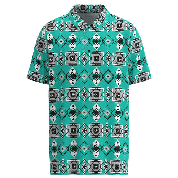 Hooey Men's "The Weekender" Short Sleeve Aztec Golf Polo in Turquoise