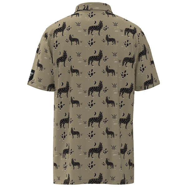 Hooey Men's "Hot Shot" Short Sleeve Habitat Howl Print Golf Polo in Taupe