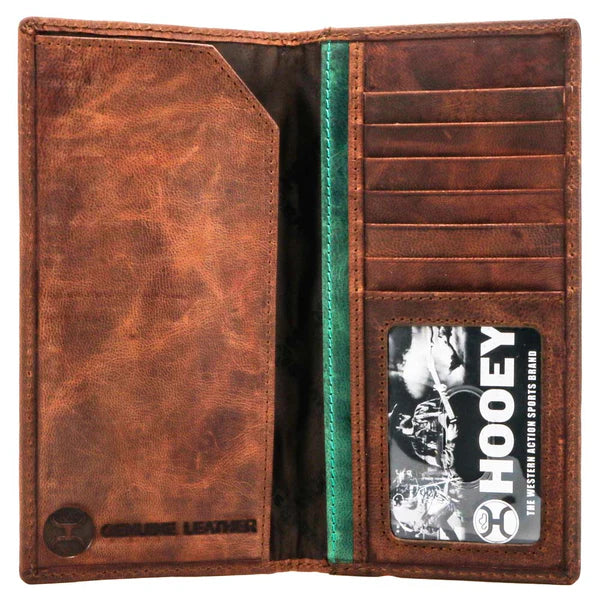 Hooey Original "Chapawee" Turquoise Aztec Print Leather Rodeo Wallet in Brown