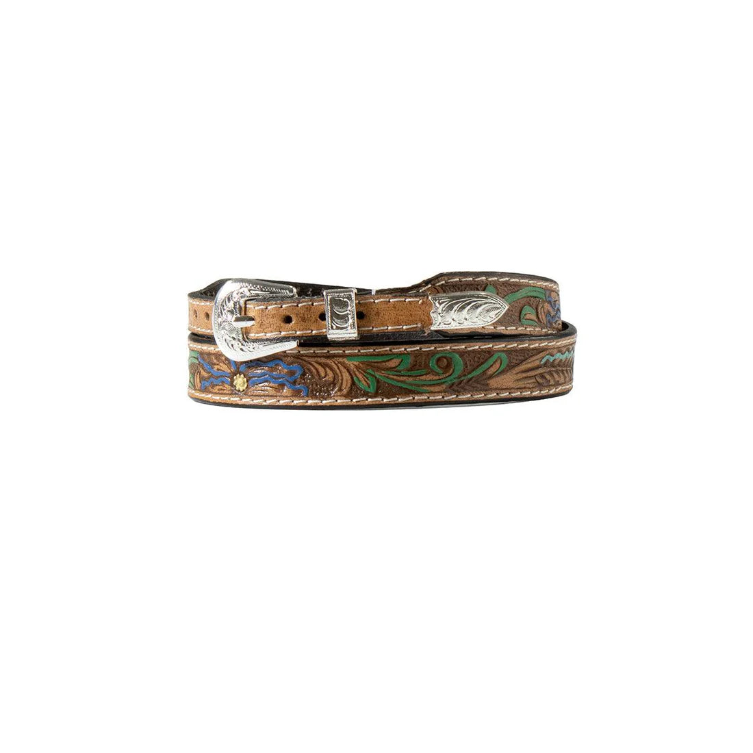 Twister Floral Tooled & Hand Painted Brown Leather Hat Band